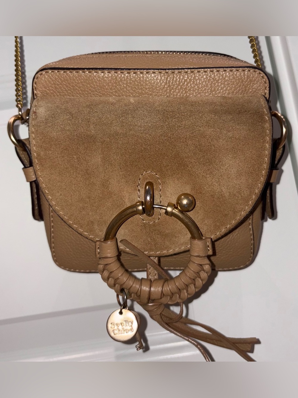 See By Chloe Small Joan Crossbody Bag Taupe w Gold Hardware - VG Cond. Authentic